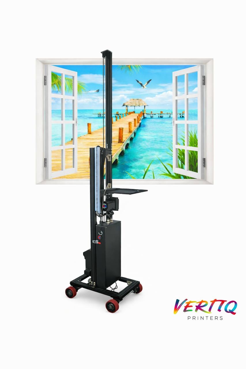 Vertiq UV wall printer in action — printing a vibrant tropical mural